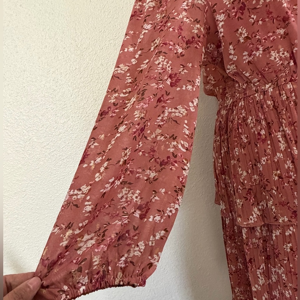 Rust Floral Tiered Long-Sleeve Maxi Dress - Picture 4 of 10